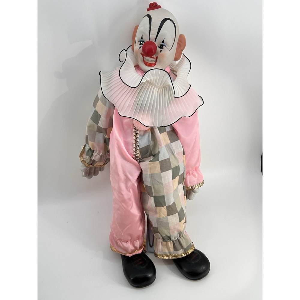 Vintage 80s Dynasty Porcelain Clown Doll Pink with Sage Checkers *RARE* HAUNTED